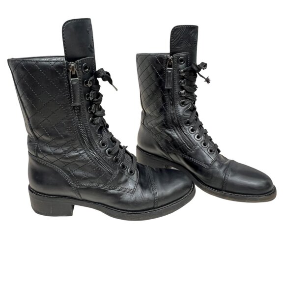 Chanel 2014-2015 Interlocking CC Logo Leather Combat Boots Women's sz 38/7.5 - Picture 1 of 16